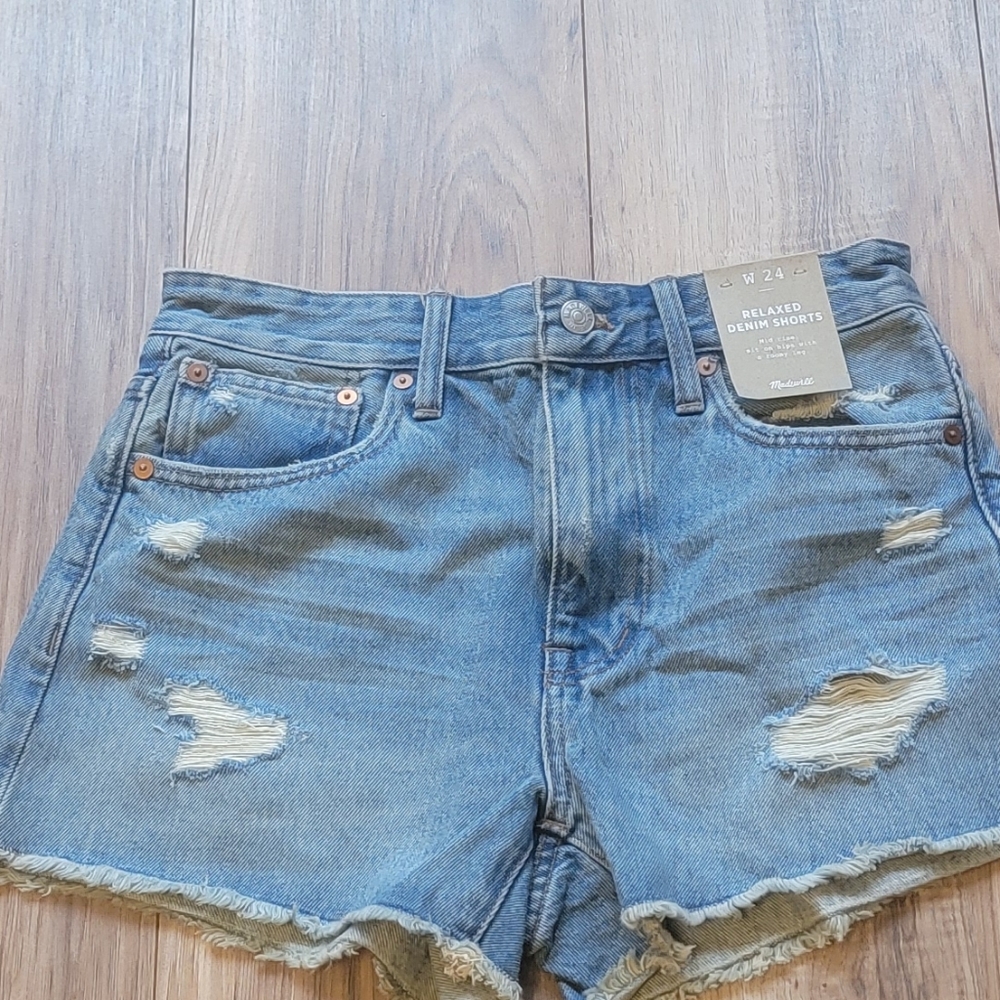 NWT Madewell 24 Relaxed Denim Shorts Distressed  Light Wash Western rodeo